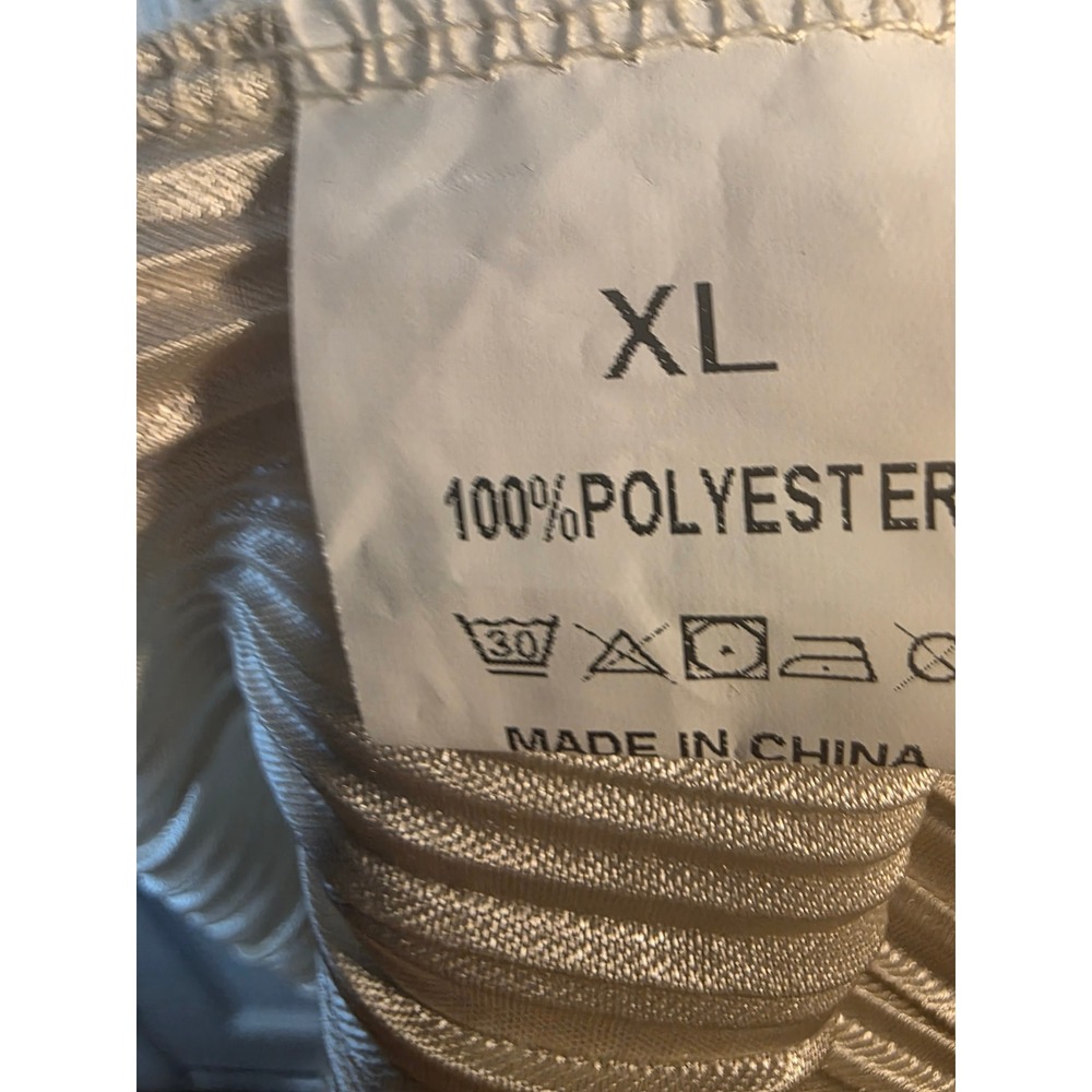 Champagne Gold Plisse 2 Piece Set Pleated Wide Leg Pants & Cami Top XL Metallic - Picture 4 of 5